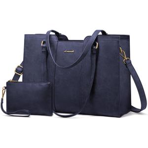 LOVEVOOK Laptop Bag for Women - Waterproof Work Bag for Women & Vintage Laptop Tote Purse with Wristlet (15.6 inch, Navy Blue)