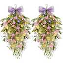2 Pack 22'' Easter Swag Wreaths for Cabinets Easter Teardrop Wreath with Daisy Flower and Eggs Artificial Spring Teardrop Wreath Hanger for Farmhouse Front Door Porch Window Wall Hanging Decor