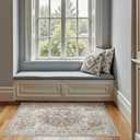 jinchan Area Rug 3x5 Washable Entryway Rug Vintage Kitchen Floor Cover Traditional Thin Taupe Multi Distressed Floral Doormat Indoor Mat for Bathroom Bedroom Living Room