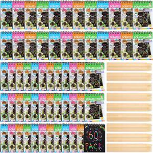 Fulmoon 60 Pcs Bulk Scratch Note Pads Scratch Paper Notebooks Rainbow Party Favors with Wooden Stylus Coloring Books DIY Arts and Crafts for Birthday Game Gift