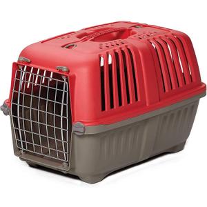 MidWest Homes for Pets Spree Travel Carrier - Hard-Sided Dog & Cat Carrier, Small Pet Travel Crate with Handle, Ventilated Design, Easy Assembly, 22-Inch, Red