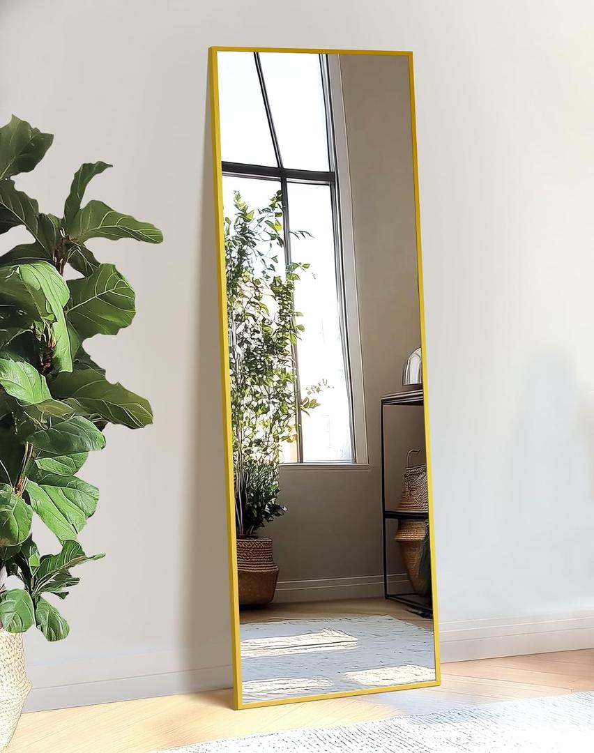 TRAHOME Standing Mirror Full Length Mirror,15" x 56" Large Floor Mirror with Aluminium Frame for Door Bedroom Bathroom Living Room(Gold)