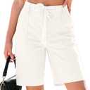 luvamia Bermuda Shorts for Women Trendy High Waist Knee Length Chino Long Shorts Drawstring Summer Casual Short 9" (Beige, XL)