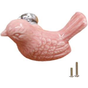 10Pcs Bird Shape Ceramic Kids Drawer Knobs,Cute Cartoon Animal Cabinet knobs with 2 Kinds Screws,Baby Boys Girls Dove Knobs Handles Pulls for Drawer Cupboard Dresser Bookcase (10, Bird-Pink)