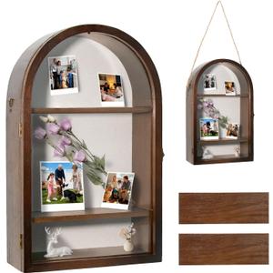 Shadow Box Frame 10x16 Large Shadow Boxes Display Cases with Removable Shelves, Linen Back & Acrylic Door, Memory Box for Medals, Photos, Wedding Bouquet, Keepsakes & Pet Memorials Walnut