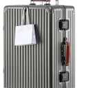 24 Inch Hardside Checked Luggage with Leather Handle, PC Zipperless Suitcase with Spinner Wheels and TSA Locks, Lightweight Checked Luggage for Travel, Grey