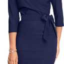 MUXXN Women's Vintage Faux Wrap V Neck 3/4 Sleeve Formal Classic Party Work Dress with Belt, Size -S