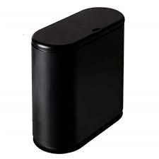 Black Slim Bathroom Trash Can with Press Top Lid, Small Thin Garbage Can, Narrow Dog Proof Plastic Waste Basket and Covered Wastebasket for Room,Bedroom,Kitchen,Toilet,Office,Dorm