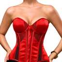 ChiaoLezhee Women's Classic & Elegant Satin Corsets, Adjustable Lace-Up Fit Sizes 2-20, Underwire Padded Boned Corset Top, Silk Mesh Strapless Overbust Bustier, Red, Medium