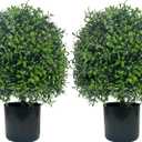 Artificial Boxwood Ball Plant Outdoor 20 Inch 2pcs UV-Anti Fake Topiary Trees for Home Front Porch, Indoor Walkway, Entryway Indoor & Outdoor Decor