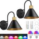 Frideko Rechargeable Battery Operated Wall Sconces Set of Two with Remote, RGB 15 Colors Dimmable Wireless Wall Light, Indoor Battery Powered Wall Lamp with Timer, Modern Wall Lighting for Living Room,  Black(Rechargeable)