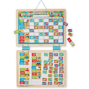 Melissa & Doug Magnetic Wooden Responsibility Chart Toddler Routine, Kids Reward Board, Chores Chart, Responsibility Tool for Kids Ages 3+