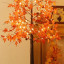 6FT Fall Tree with Lights, Thanksgiving Decorations Warm White 120 LED Maple Tree, Prelit Artificial Thanksgiving Tree, Dimmable Autumn Tree Light, Fall Home Indoor Harvest Outdoor Decor