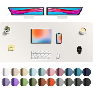 Aothia Faux Leather Desk Mat - Non-Slip PU Leather Desk Blotter, Waterproof Writing Surface, Large Desk Pad for Office & Home (Off-White, 55" x 24")