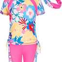 GRACE KARIN Girls Rash Guard Swimsuit Short Sleeve Two Piece Bathing Suit 10Y