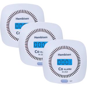 3 Packs Carbon Monoxide Detectors - Hembisen CO Alarm Detector Monitor Battery Operated with Digital Display for House Kitchen Restaurant Hotel Office