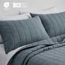 EVERGRACEHOME 100% Cotton Box Stitch Quilt Set, Oversized King, Midnight Blue, Oversized Cal King (118" x 106")