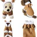 Mogoko Dog Cat Christmas Reindeer Costume, Funny Pet Elk Cosplay Dress, Puppy Fleece Outfits Warm Hoodie Xmas Apparel Clothes (S Size) (9.4"Neck Girth, 13.0"Chest)