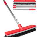 15.7 Inch Floor Scrub Brush Removable Stainless Steel Handle 2 in 1 Scrape Brush Stiff Bristle Shower Scrubber for Cleaning Patio Bathroom Garage Kitchen Wall Deck Tub Tile 52.4 inch Tall