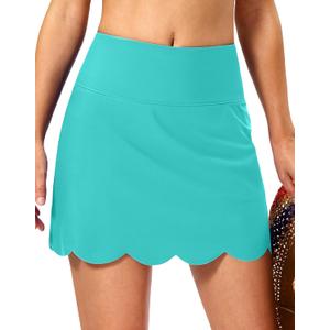 SANTINY Women's Scalloped Swim Skirt Tankini Swimsuit Bathing Suit Bottom (Teal, L)