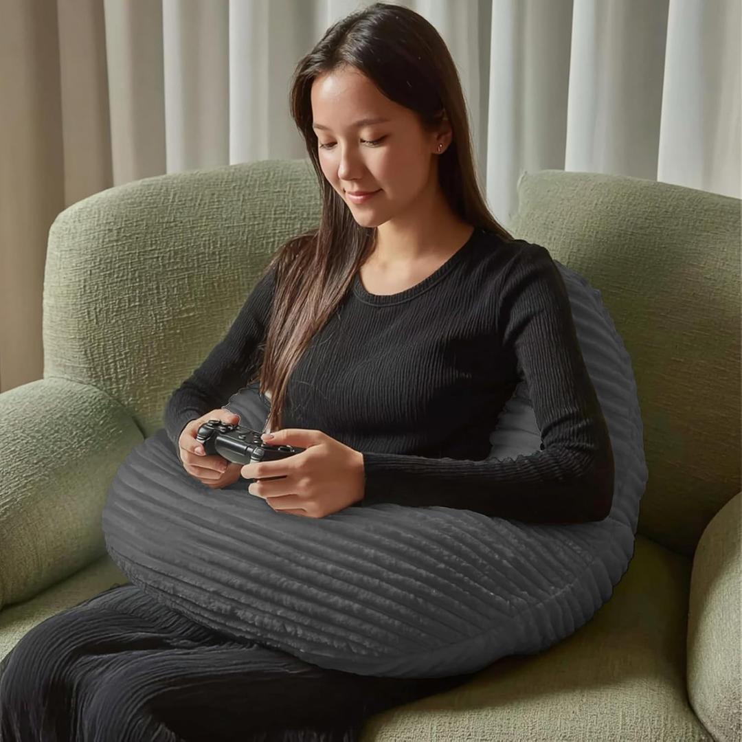 MIJIMO Gaming Crochet Pillow for Lap Support Lap Desk Pillow Setting in Bed or Sofa, U-Shaped Arm Pillows for Adults,Reading Pillow for Gaming, Working, Writing in Bed Couch Floor Grey