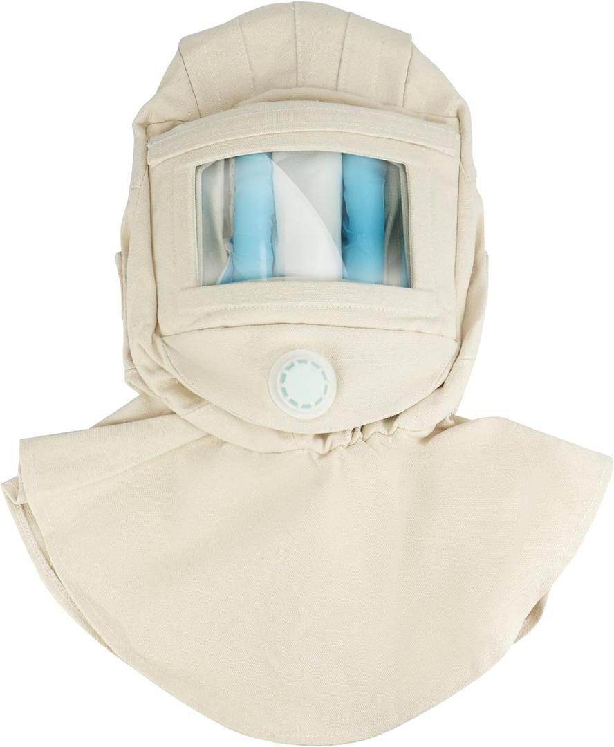 QWORK Sand Blasting Hood Cap, Shawl Sandblaster Protective Gear Mask, Anti Dust/Wind Sandblasting Tool Mask, Heat / Cut / Scratch Resistant Neck Protector, White
