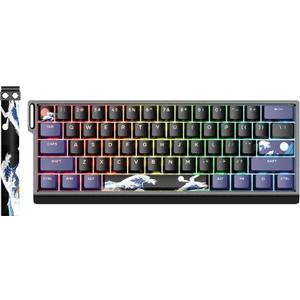 HITIME x XVX 60% Percent Keyboard with Strap, H61 Wired Aluminum Gaming Keyboard, Hot Swappable, Kanagawa Anime PBT Keycaps, RGB Backlit, Cherry Profile, Sound Absorbing Pads, Creamy Linear Switch