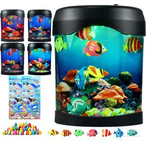 Toycol Fake Fish Lamp, LED Aquarium Sensory Light with 6 Color Changing and 7 Fake Fish, Mood-Relaxing Night Light, Exquisite Decoration for Office, Room and Party, Gifts for Kids and Adults