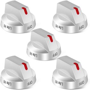 Upgraded DG94-04167 Gas Stove Knobs(5pcs), NX60A6511SS Knobs, Replace DG94-04167A DG94-04167D DG94-03950A Knob, Fit for Samsung Stove NX60A6511SS/AA NX60A6711SS/AA NX60A6751SS Knob (Silver)
