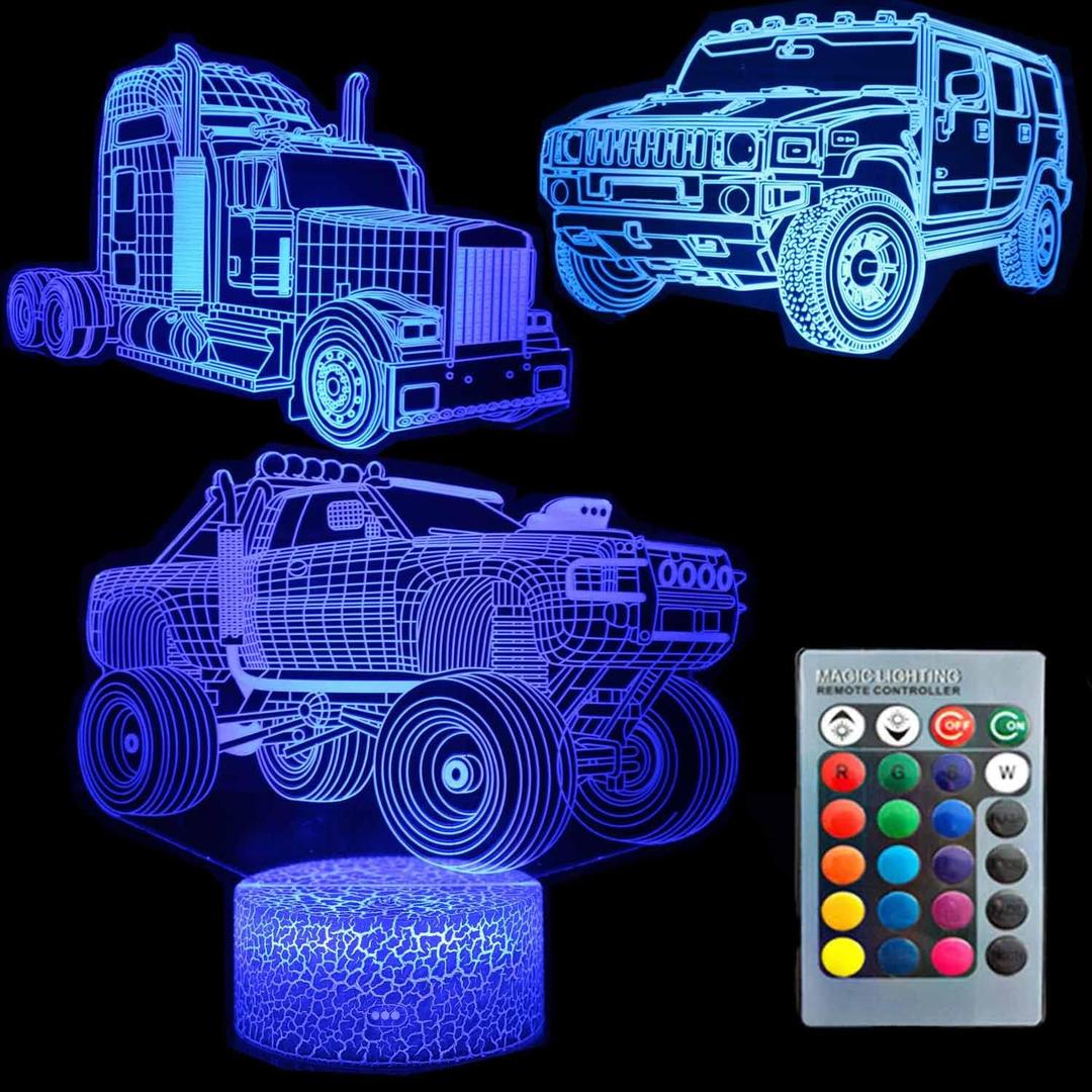 3D Illusion Car Automotive Night Light Three Pattern 16 Color Change Decor Lamp Desk Table Night Light Lamp for Kids Children