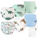 EZ Moms 6 Packs Absorption Toddler Potty Training Underwear. 100% Cotton Toilet Training Pants 1T Leakproof Reusable Kid Confident Toddler Panties Dinosaur Pee Pants with Potty Sticker Chart 1T