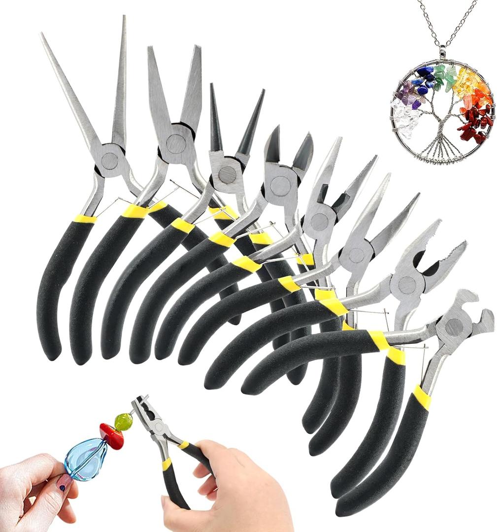 8pcs Mini Pliers Set, Needle, Round, Flat, Long, Bent Nose, Diagonal, End Cutting & Linesman Pliers for Making Crafting, Electronics, Jewelry Making, DIY Nippers Repair Tool Kit(COLOR:black)