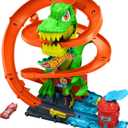 Hot Wheels Toy Car Track Set, City T-Rex Blaze Battle Playset & 1:64 Scale Die-Cast Vehicle, 18 Tall, Multiple Race Outcomes, Spinning Dinosaur Eyes