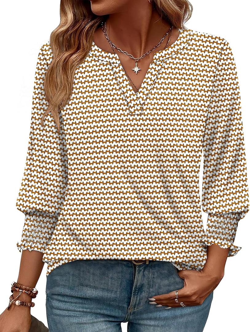 WIHOLL 3/4 Length Sleeve Womens Tops Summer Shirts Spring Vacation Outfits Dressy Casual Trendy Fall S-3XL (S)