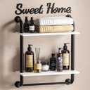 Bathroom Shelves Wall Mounted, Rustic Farmhouse Pipe Shelves 2-Tier, Floating Shelf Wall Decor for Bathroom, Kitchen, Bedroom, Living Room Thanksgiving Day 17.3in White