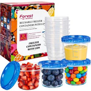 12 Pack 4oz Small Freezer Storage Containers with Twist Top Lids Airtight, Mini Reusable Plastic Food Storage Containers with Lids for Snack Condiment Salad Dressings Sauces Soup, Condiment Sauce Cups