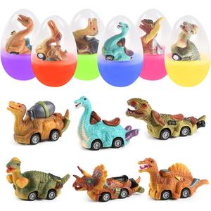 6 Pack Jumbo Eggs with Dinosaur Pull Back Cars Toys Inside for Kids Boys Toddlers Easter Basket Stuffers Easter Egg Fillers