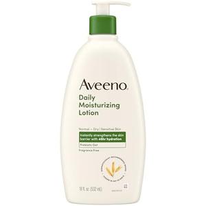 Aveeno Daily Moisturizing Body Lotion, Body Lotion for Dry Skin with Prebiotic Oat, Paraben Free, Fragrance Free, Non-Greasy, Non-Comedogenic Moisturizer, 18 FL OZ, Pack Of 2