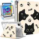 for iPad Air 11 inch Case(Air M4 2026, 8th Gen/M3 2025/M2)/Air 5th/4th Gen 10.9", for iPad Pro 11 inch Case(4th/3rd/2nd/1st Gen) - 360 Rotating Smart Folio Cover with Pencil Holder, Black Cat