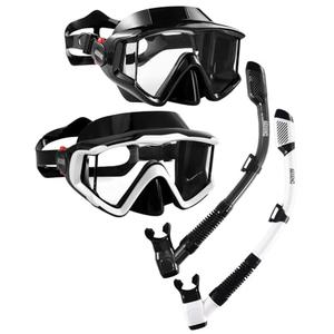 Aegend 2 Pack Snorkeling Gear for Adults, Dry Snorkel Set Panoramic View Enhanced Anti-Leak and Anti-Fog Technology, Adjustable Strap for Snorkeling Scuba Diving Swimming with Mesh Bag