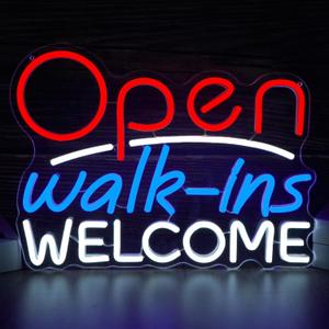 Welcome Walk-ins Neon Sign - Open for Business LED Light Dimmable Usb Powered Large Neon Light for Wall Decor 15.1 * 11.1 inch Attractive Shop Signage for Restaurants, Bars, Salons