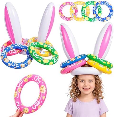 Max Fun Easter Bunny Inflatable Ring Toss Games for Kids Easter Indoor Outdoor Party Games Carnival Toss Game for Easter Party Favors