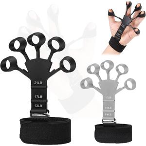 2pcs The Gripster wrist exerciser strengthener finger extension exerciser finger resistance bands Exercise your FINGERS,HANDS, WRISTS and FOREARMS Enhance Your Hand Power and Relieve Pain (Black+Grey)