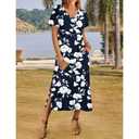 Zeagoo Maxi Sundresses for Women Summer Casual V Neck Boho Flowy Aline Short Sleeve Loose Floral Shift Dresses with Pocket Long Split Dress Beach Cover Up, L