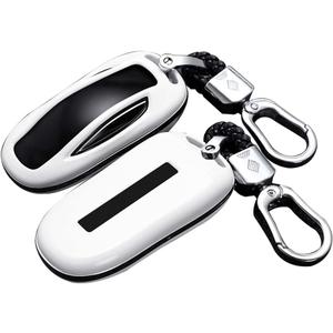 SANRILY Fit for Tesla Smart Key Cover ABS Plastic Key Protector Shell Fit for Tesla Model X Keyless Remote Key Case with Kwychain White