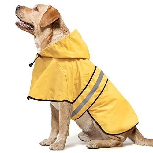 Domagiker Reflective Waterproof Dog Raincoat - Lightweight Dog Rain Jacket with Hooded, Adjustable Pet Rain Coat Poncho Slicker for Dog Walking (Large, Yellow)