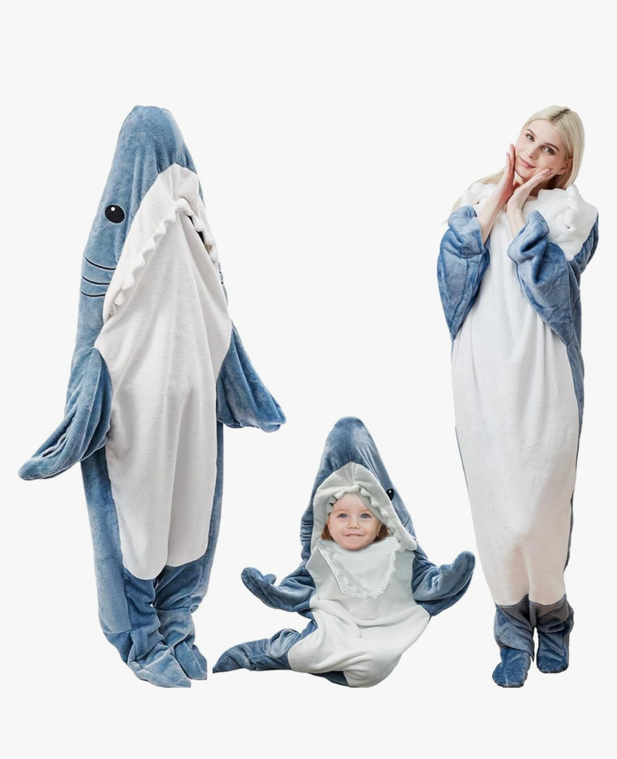 Quincunx Wearable Shark Blanket Hoodie Onesie Adult & Kids, Shark Sleeping Bag,Cozy Soft shark blanket adult Shark Costume.S