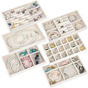 Set of 1 Velvet Jewelry Tray Stackable Jewelry Drawer Organizer Inserts Divided Storage Holder Jewelry Necklace Bracelet Display Tray for Earring, , Rings, Bangle, Watch, 8.3"x5"x1"(Beige, 1 Style)