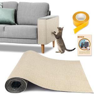 Cat Scratch Couch Furniture Protector, 90" x 16" Trimmable Anti-Scratch Couch Protector from Cat Claws with Double Self-Adhesive Carpet, Great for Sofa & Indoor Wooden Furniture (Off White)