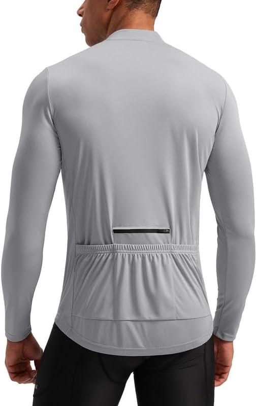 Bikewa Men's Cycling Jersey with 3+1 Rear Zipper Pockets Long Sleeve Moisture Wicking UPF 50+ Half Zip Riding Bike Shirts, Medium